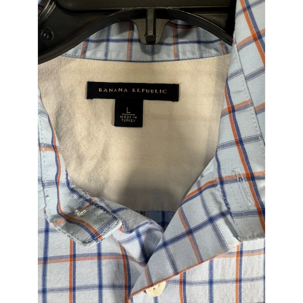 Men's Banana Republic Blue and Orange Plaid‎ Button Down, Long Sleeve, Size L